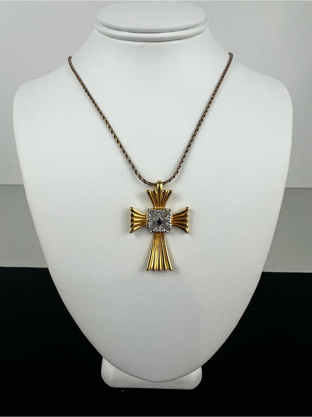 Vintage 1988 Stuart Devlin Franklin Mint Sapphire Coronation Cross Necklace